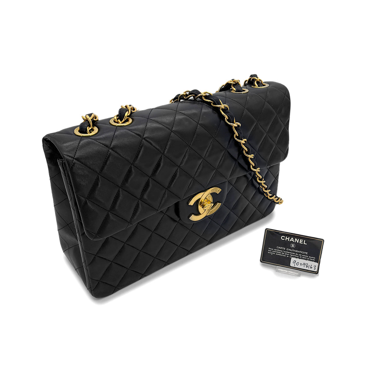 CHANEL VINTAGE MAXI MATELASSE 34 CHAIN SHOULDER BAG BLACK LAMB SKIN 90298163
