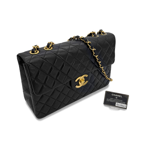 CHANEL VINTAGE MAXI MATELASSE 34 CHAIN SHOULDER BAG BLACK LAMB SKIN 90298163 - PURPOSE