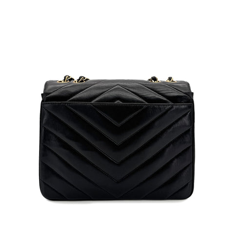 CHANEL VINTAGE V STITCH BLACK CHAIN SHOULDER BAG LAMB SKIN 90298165 - PURPOSE