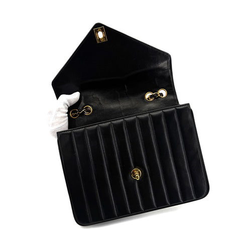CHANEL VINTAGE V STITCH BLACK CHAIN SHOULDER BAG LAMB SKIN 90298165 - PURPOSE