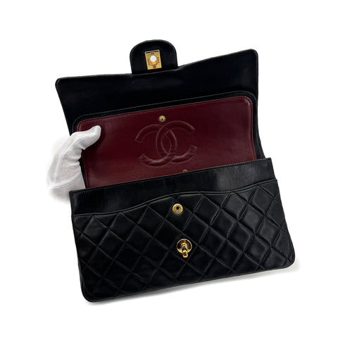 CHANEL VINTAGE CLASSIC FLAP MEDIUM CHAIN SHOULDER BAG BLACK LAMB SKIN 90298166 - PURPOSE