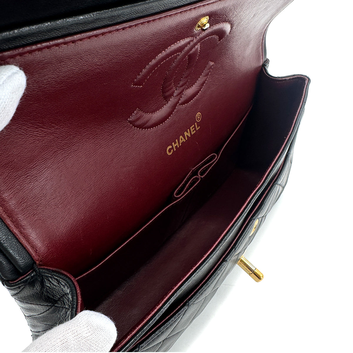 CHANEL VINTAGE CLASSIC FLAP MEDIUM CHAIN SHOULDER BAG BLACK LAMB SKIN 90298166