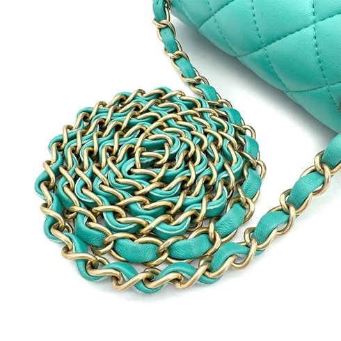 CHANEL MINI MATELASSE 20 CHAIN SHOULDER BAG MINT GREEN LAMB SKIN 90298167 - PURPOSE
