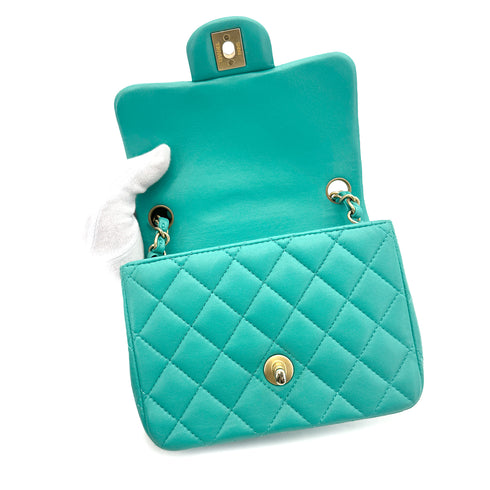CHANEL MINI MATELASSE 20 CHAIN SHOULDER BAG MINT GREEN LAMB SKIN 90298167 - PURPOSE