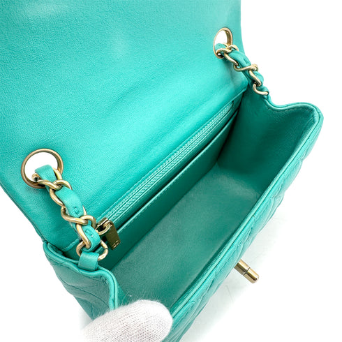 CHANEL MINI MATELASSE 20 CHAIN SHOULDER BAG MINT GREEN LAMB SKIN 90298167 - PURPOSE