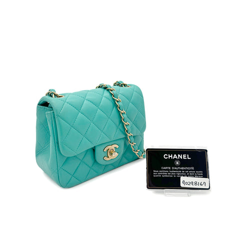 CHANEL MINI MATELASSE 20 CHAIN SHOULDER BAG MINT GREEN LAMB SKIN 90298167 - PURPOSE