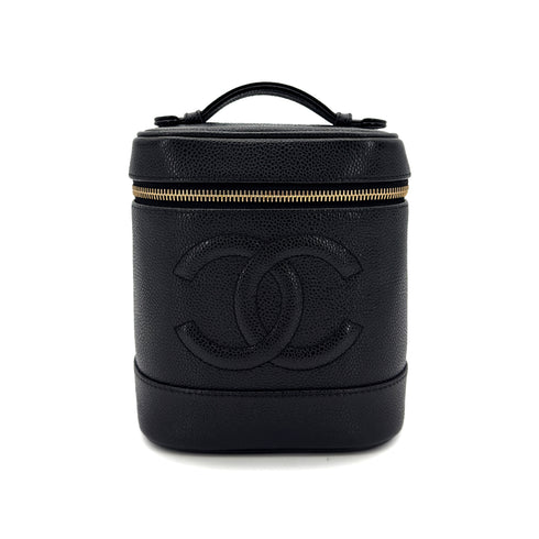 CHANEL VINTAGE VANITY HAND BAG BLACK CAVIAR SKIN 90298169