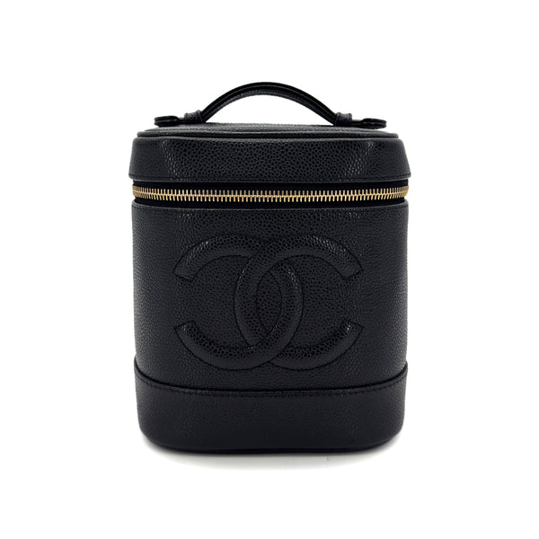 CHANEL VINTAGE VANITY HAND BAG BLACK CAVIAR SKIN 90298169