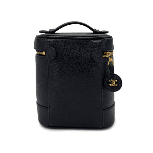 CHANEL VINTAGE VANITY HAND BAG BLACK CAVIAR SKIN 90298169