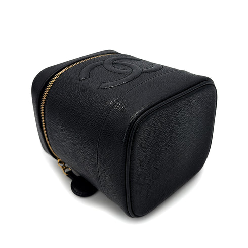 CHANEL VINTAGE VANITY HAND BAG BLACK CAVIAR SKIN 90298169