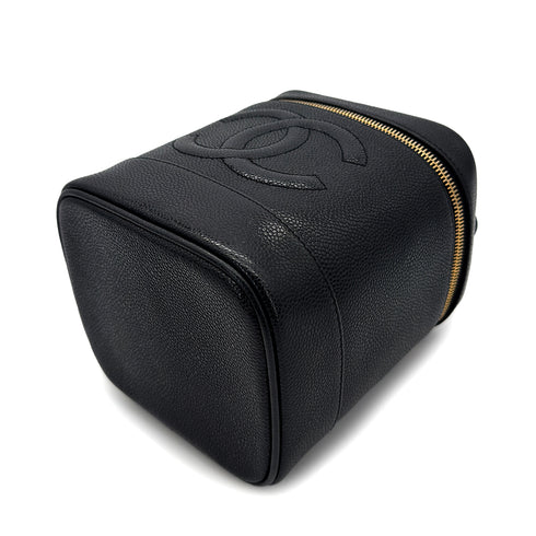 CHANEL VINTAGE VANITY HAND BAG BLACK CAVIAR SKIN 90298169