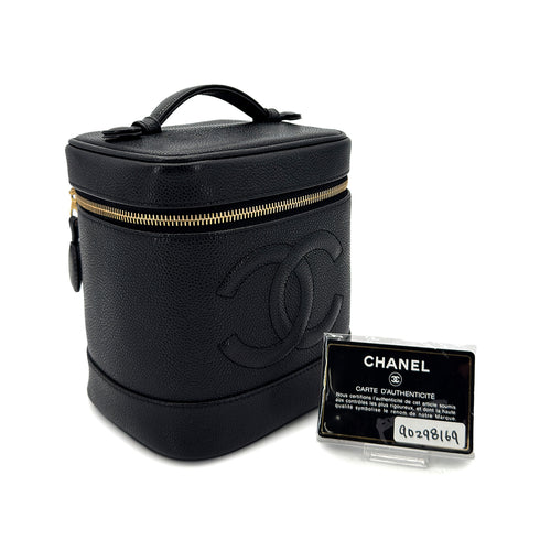 CHANEL VINTAGE VANITY HAND BAG BLACK CAVIAR SKIN 90298169