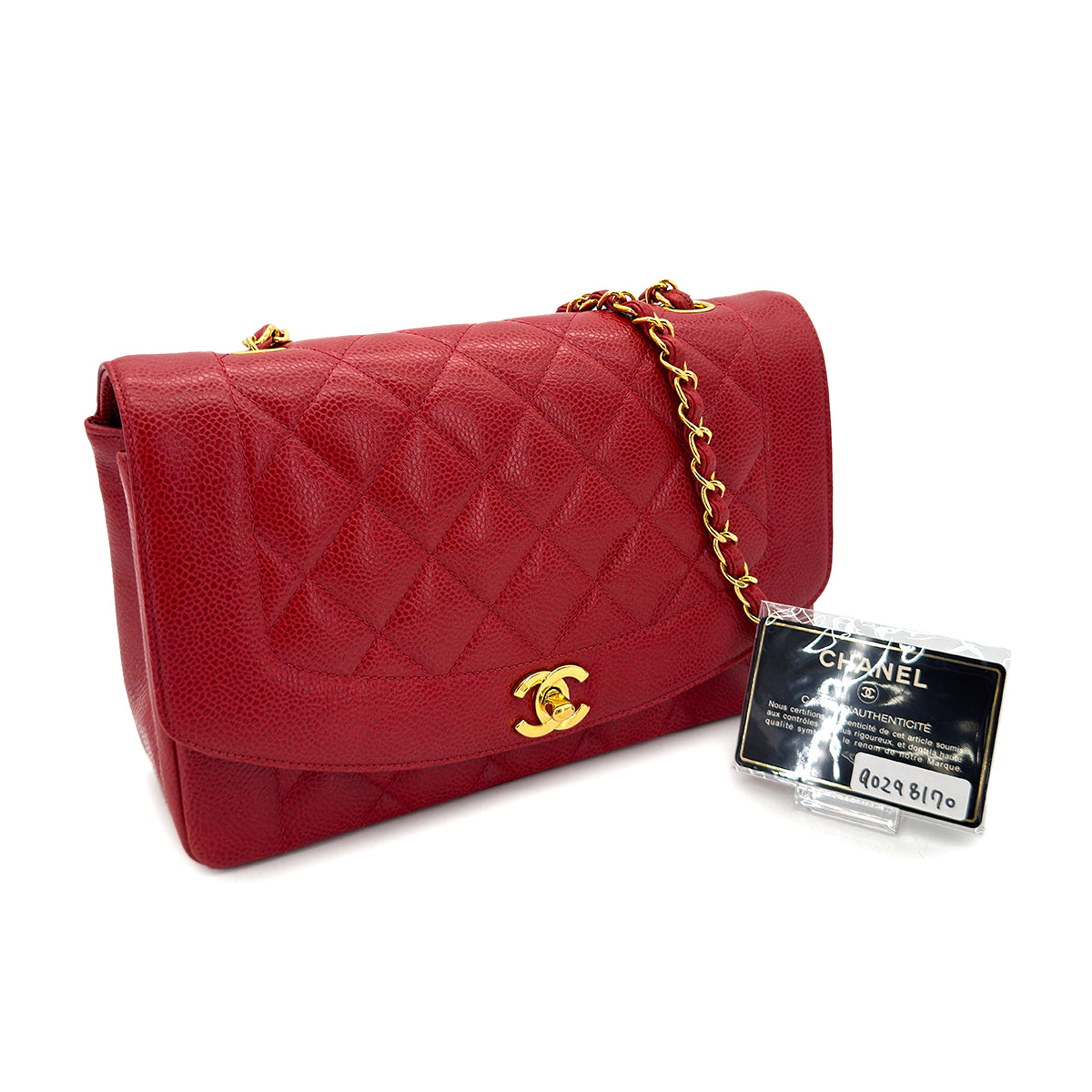 CHANEL VINTAGE DIANA MEDIUM CHAIN SHOULDER BAG RED CAVIAR SKIN 90298170