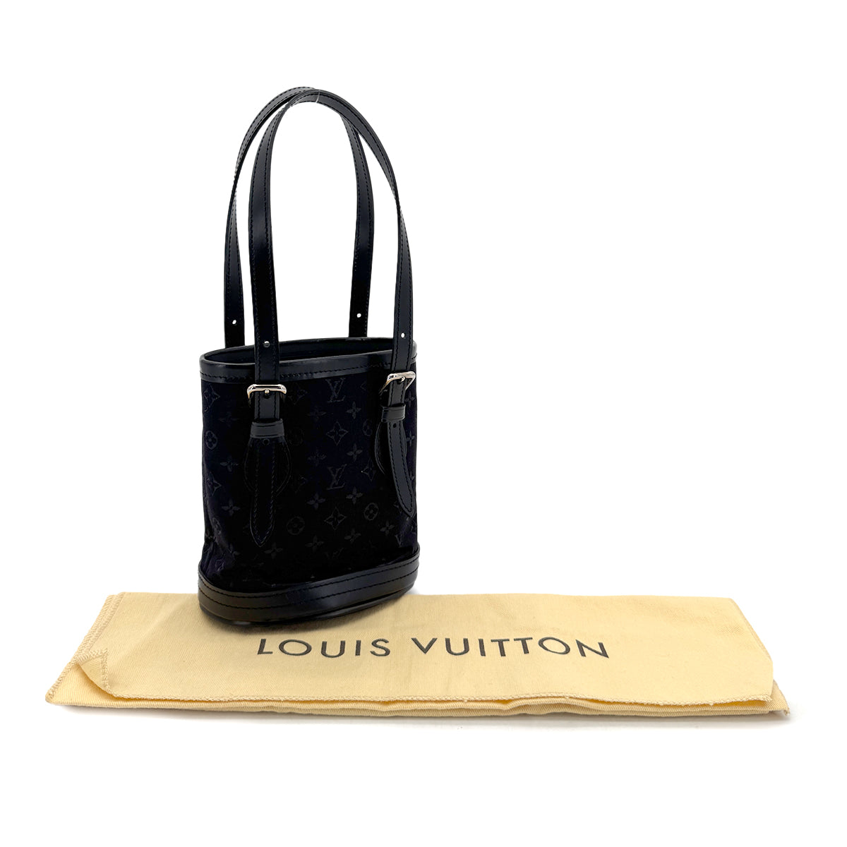 LOUIS VUITTON MONOGRAM SATIN LITTLE BUCKET HAND BAG BLACK M92144 90298314