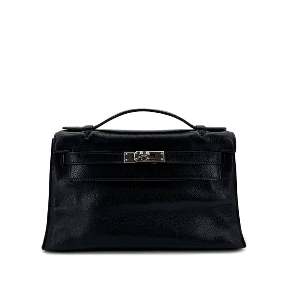HERMES KELLY POCHETTE SELLIER BLACK EVERGRAIN HAND BAG □H SHW 90298325 - PURPOSE