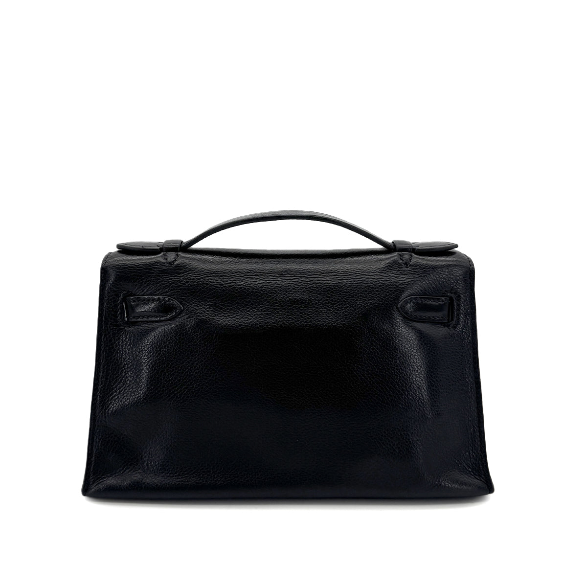 HERMES KELLY POCHETTE SELLIER BLACK EVERGRAIN HAND BAG □H SHW 90298325