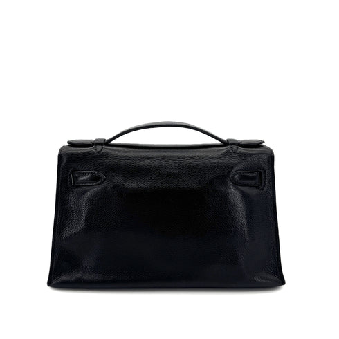 HERMES KELLY POCHETTE SELLIER BLACK EVERGRAIN HAND BAG □H SHW 90298325 - PURPOSE