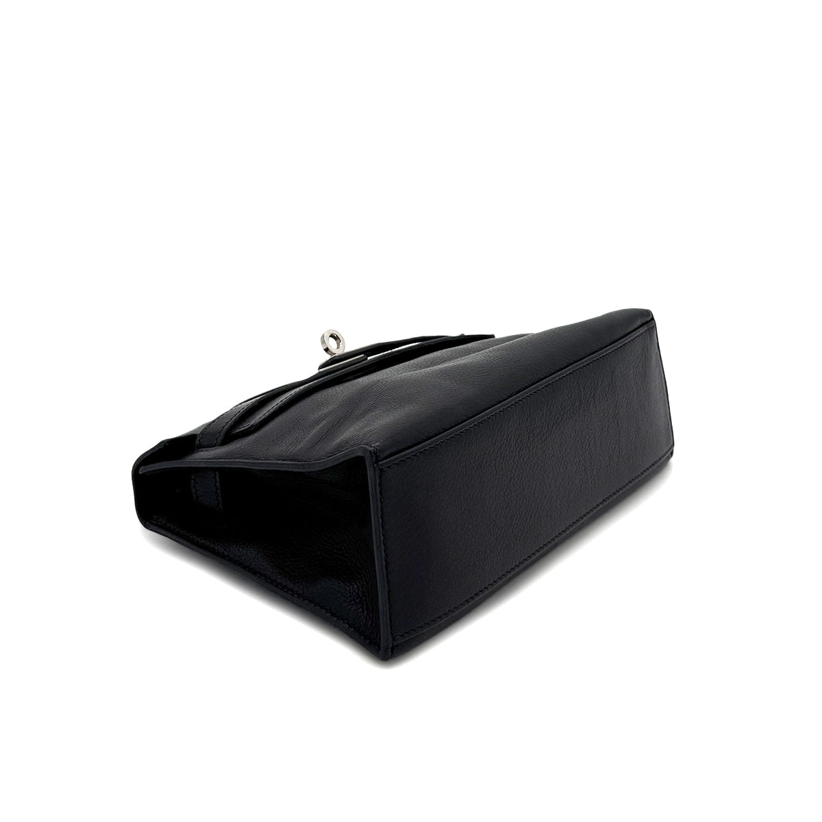 HERMES KELLY POCHETTE SELLIER BLACK EVERGRAIN HAND BAG □H SHW 90298325