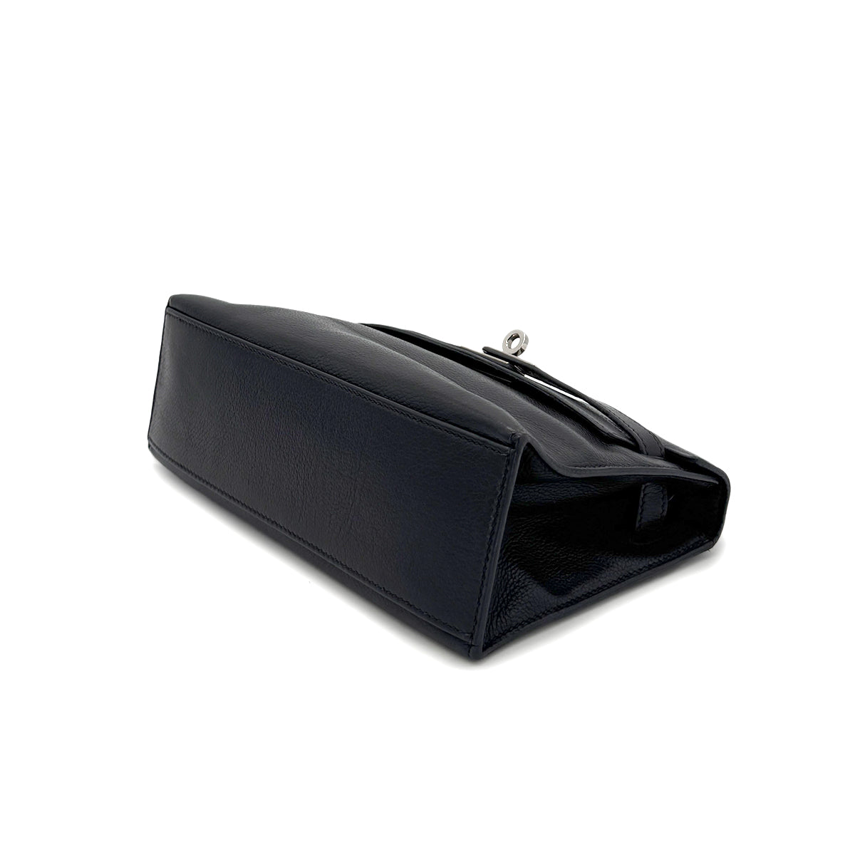 HERMES KELLY POCHETTE SELLIER BLACK EVERGRAIN HAND BAG □H SHW 90298325