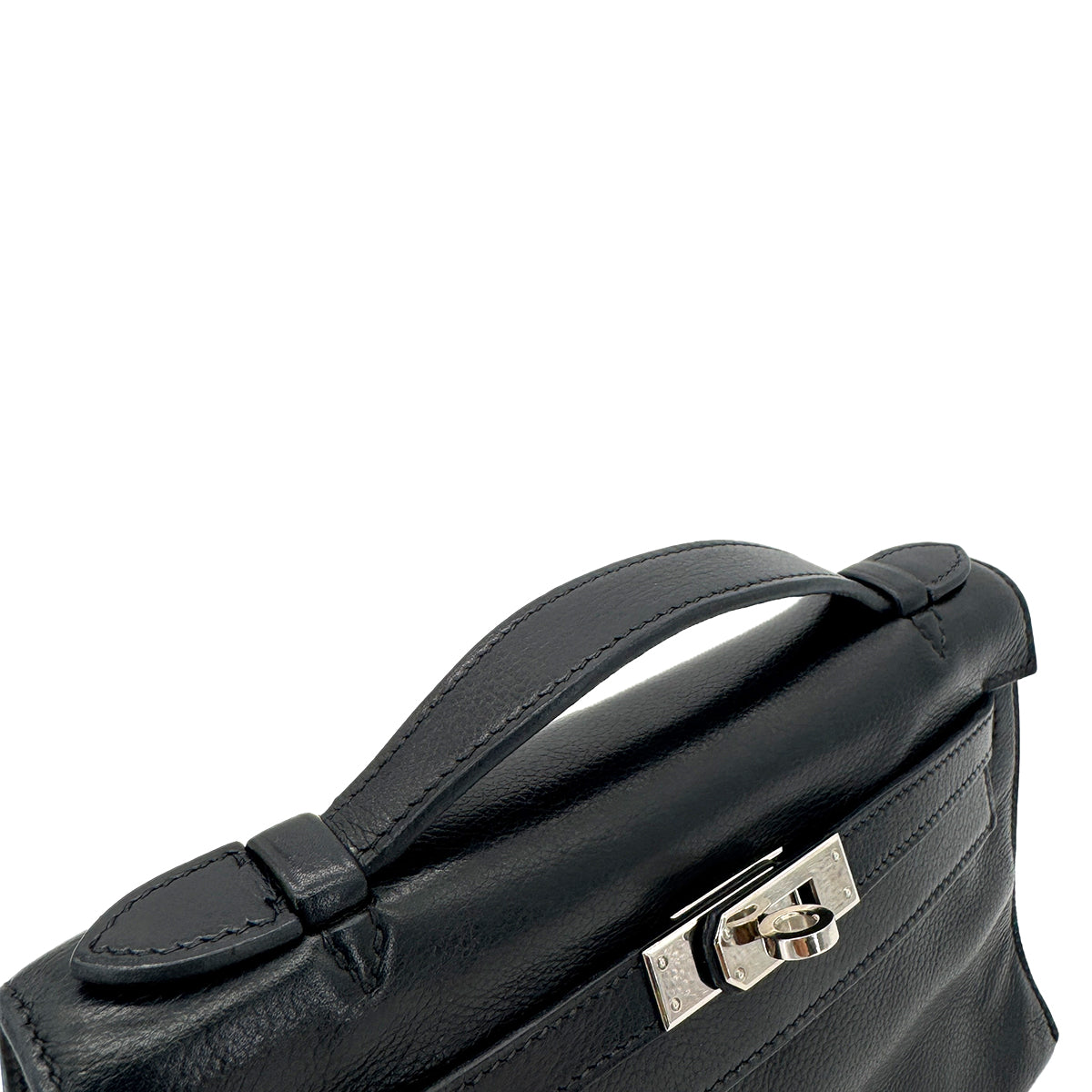 HERMES KELLY POCHETTE SELLIER BLACK EVERGRAIN HAND BAG □H SHW 90298325
