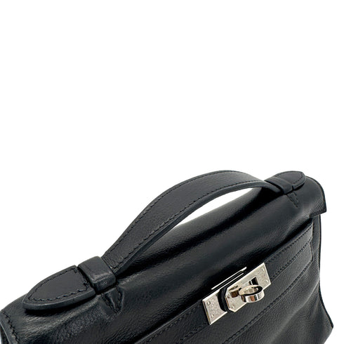 HERMES KELLY POCHETTE SELLIER BLACK EVERGRAIN HAND BAG □H SHW 90298325 - PURPOSE
