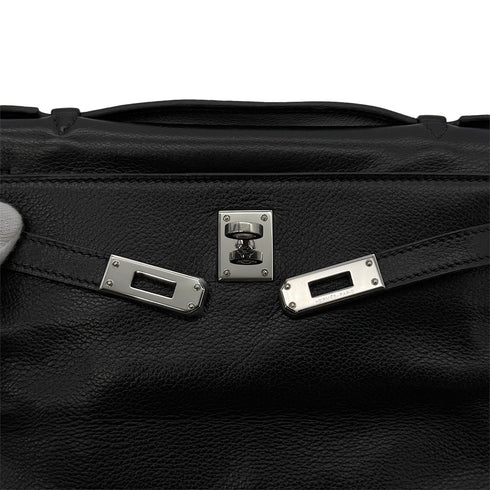 HERMES KELLY POCHETTE SELLIER BLACK EVERGRAIN HAND BAG □H SHW 90298325 - PURPOSE