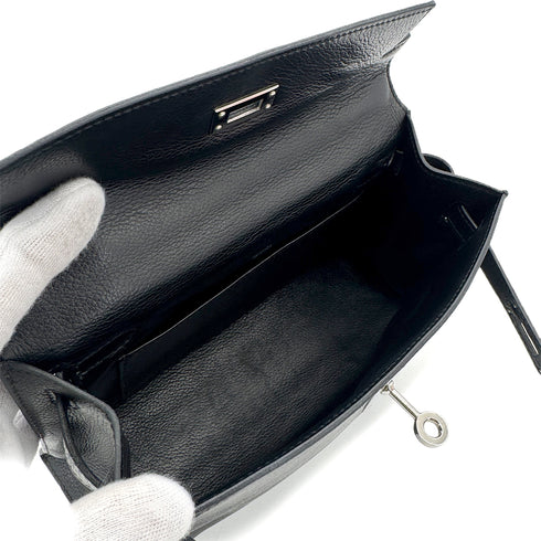 HERMES KELLY POCHETTE SELLIER BLACK EVERGRAIN HAND BAG □H SHW 90298325 - PURPOSE