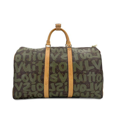 LOUIS VUITTON MONOGRAM GRAFFITI KEEPALL 50 HAND BAG BROWN GREEN M92196 90298329 - PURPOSE
