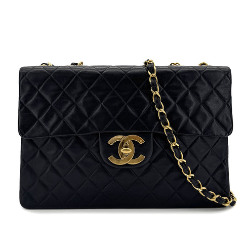 CHANEL VINTAGE MAXI MATELASSE 34 CHAIN SHOULDER BAG BLACK LAMB SKIN 90298330 - PURPOSE