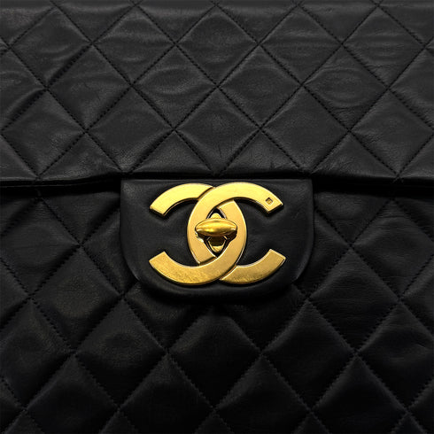 CHANEL VINTAGE MAXI MATELASSE 34 CHAIN SHOULDER BAG BLACK LAMB SKIN 90298330 - PURPOSE