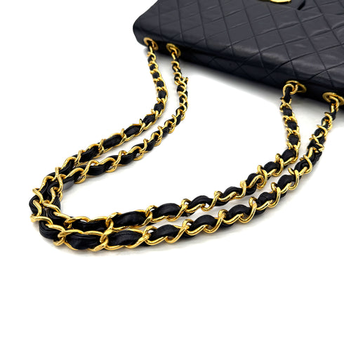 CHANEL VINTAGE MAXI MATELASSE 34 CHAIN SHOULDER BAG BLACK LAMB SKIN 90298330 - PURPOSE