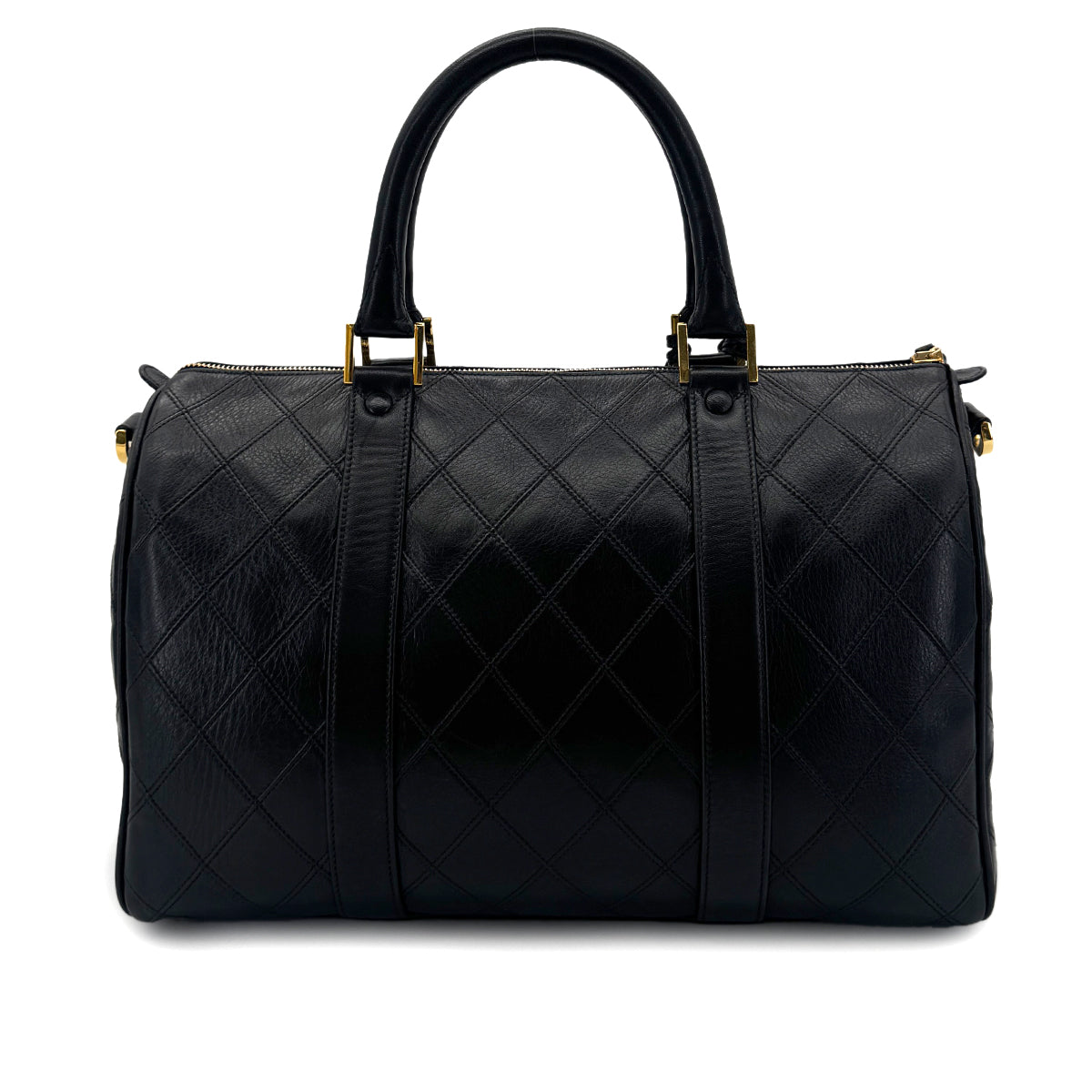 CHANEL VINTAGE BICOLORE BOSTON SHOULDER BAG BLACK LEATHER 90298331