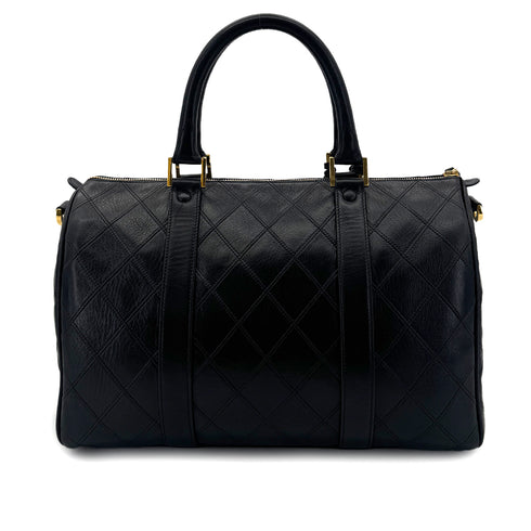 CHANEL VINTAGE BICOLORE BOSTON SHOULDER BAG BLACK LEATHER 90298331 - PURPOSE