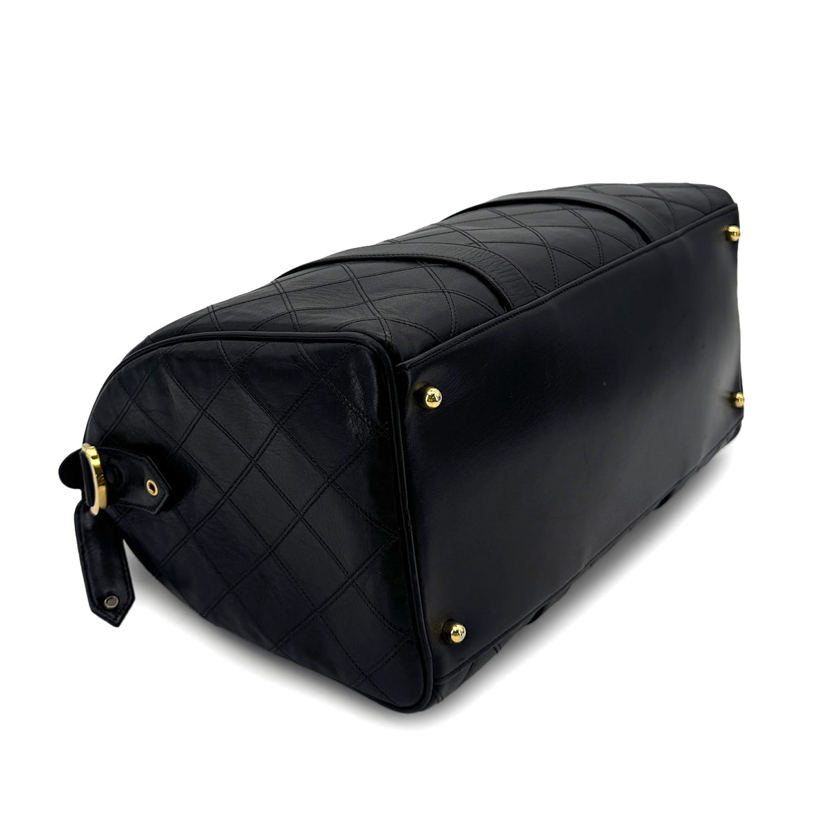 CHANEL VINTAGE BICOLORE BOSTON SHOULDER BAG BLACK LEATHER 90298331