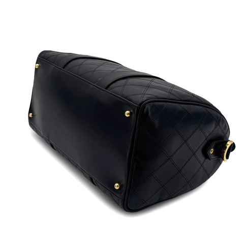 CHANEL VINTAGE BICOLORE BOSTON SHOULDER BAG BLACK LEATHER 90298331 - PURPOSE