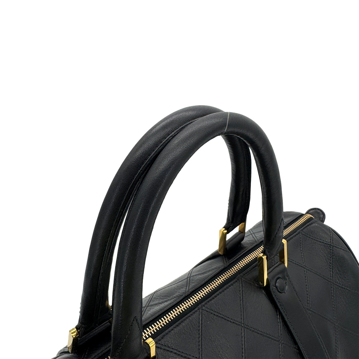 CHANEL VINTAGE BICOLORE BOSTON SHOULDER BAG BLACK LEATHER 90298331