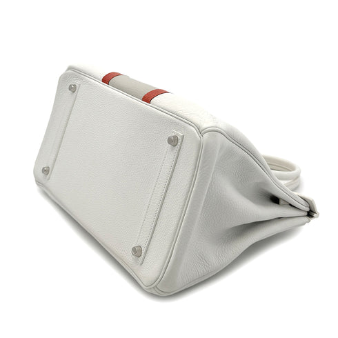 HERMES BIRKIN CLUB 35 WHITE GRIS PERLE SANGUINE TAURILLON CLEMENCE LIZARD HAND BAG □P SHW 90298337 - PURPOSE