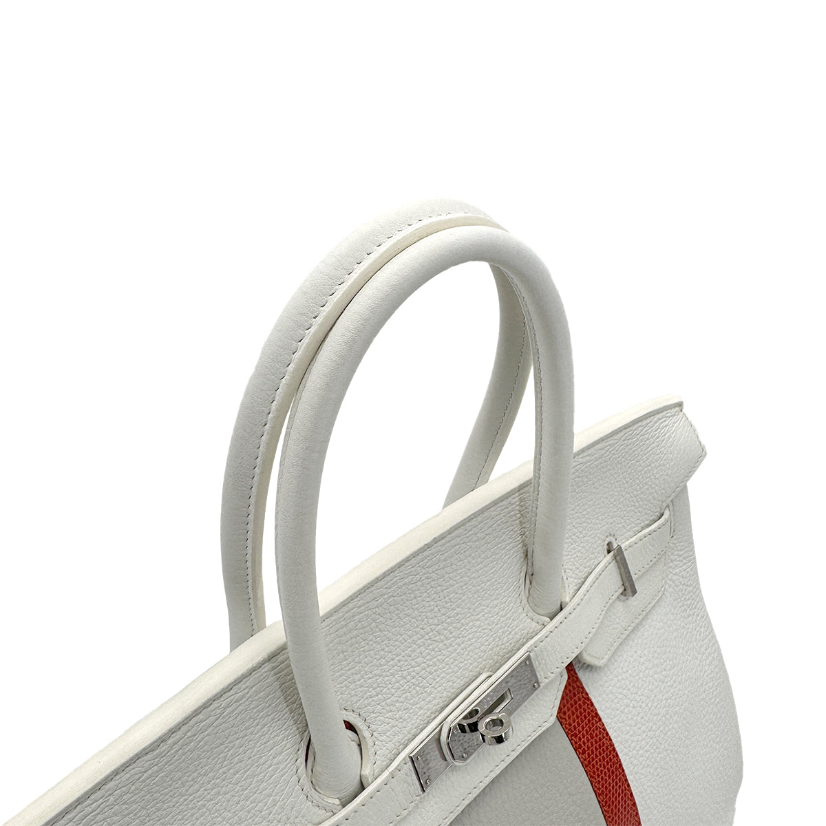 HERMES BIRKIN CLUB 35 WHITE GRIS PERLE SANGUINE TAURILLON CLEMENCE LIZARD HAND BAG □P SHW 90298337