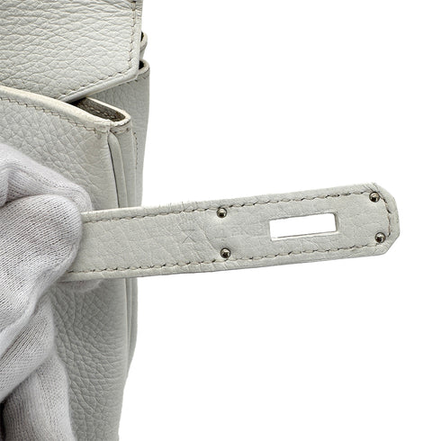 HERMES BIRKIN CLUB 35 WHITE GRIS PERLE SANGUINE TAURILLON CLEMENCE LIZARD HAND BAG □P SHW 90298337 - PURPOSE