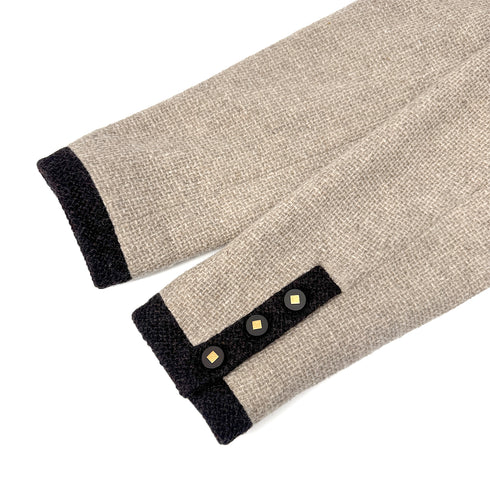 CHANEL VINTAGE COCO BUTTON TWEED COLLARLESS JACKET BROWN WOOL 44 96A RTW 90298340