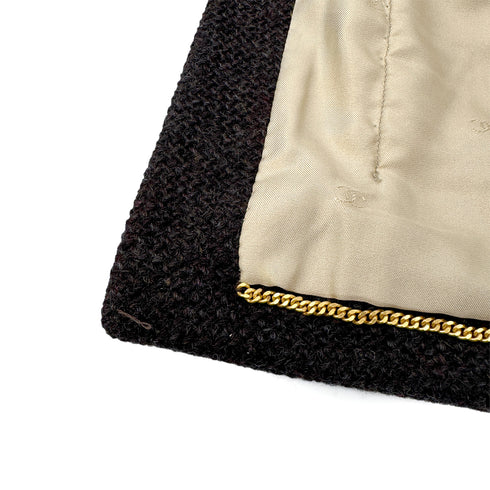 CHANEL VINTAGE COCO BUTTON TWEED COLLARLESS JACKET BROWN WOOL 44 96A RTW 90298340