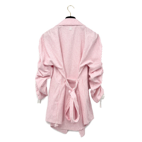 CHANEL COCOMARK GATHERED SLEEVEES STRIPED TERRY CLOTH JACKET PINK WHITE COTTON 38 P60 RTW 90298341