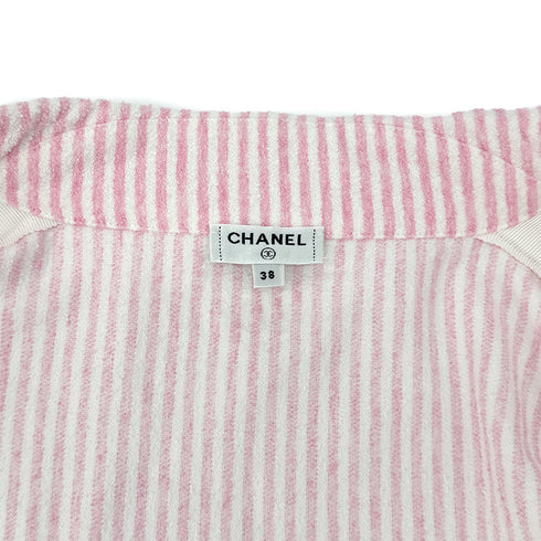 CHANEL COCOMARK GATHERED SLEEVEES STRIPED TERRY CLOTH JACKET PINK WHITE COTTON 38 P60 RTW 90298341