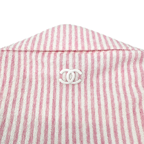CHANEL COCOMARK GATHERED SLEEVEES STRIPED TERRY CLOTH JACKET PINK WHITE COTTON 38 P60 RTW 90298341