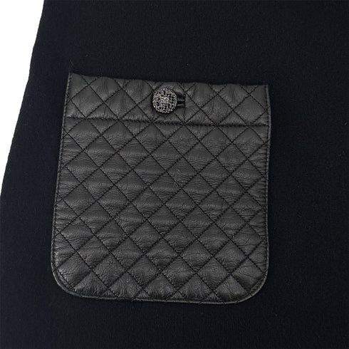 CHANEL COCO BUTTON MATELASSE LAMB SKIN POCKET LONG SLEEVE KNIT DRESS WOOL 38 P44 RTW 90298342