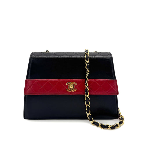 CHANEL VINTAGE MATELASSE CHAIN SHOULDER BAG BLACK RED LAMB SKIN 90298425 - PURPOSE