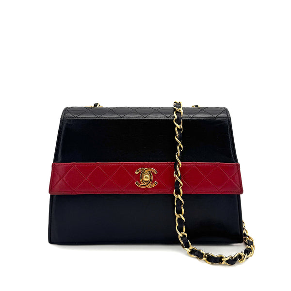 CHANEL VINTAGE MATELASSE CHAIN SHOULDER BAG BLACK RED LAMB SKIN 90298425 - PURPOSE