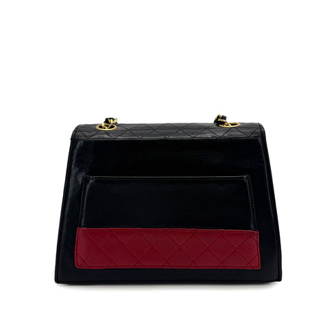 CHANEL VINTAGE MATELASSE CHAIN SHOULDER BAG BLACK RED LAMB SKIN 90298425 - PURPOSE
