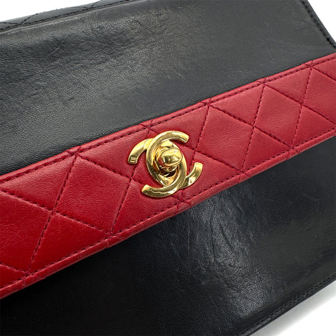 CHANEL VINTAGE MATELASSE CHAIN SHOULDER BAG BLACK RED LAMB SKIN 90298425 - PURPOSE