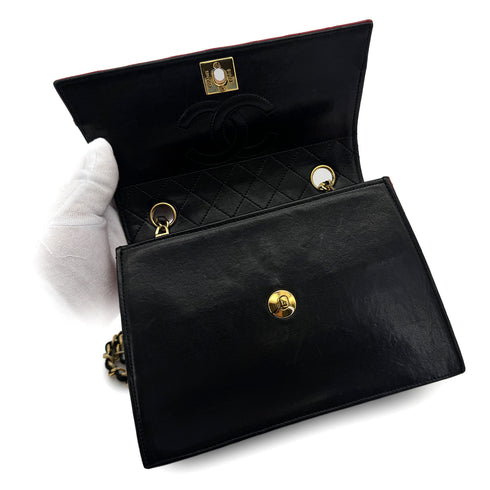 CHANEL VINTAGE MATELASSE CHAIN SHOULDER BAG BLACK RED LAMB SKIN 90298425 - PURPOSE